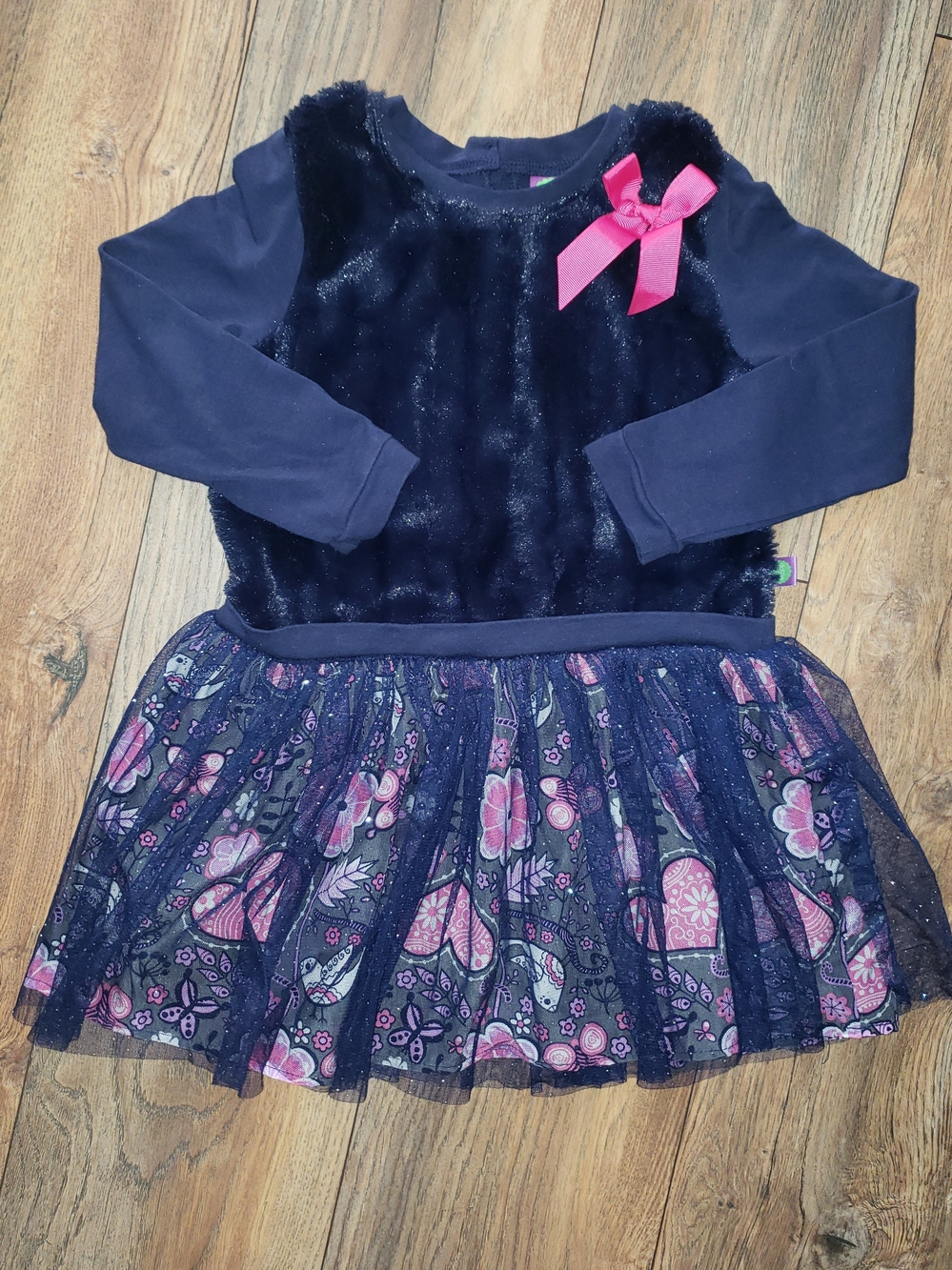 Dollie & Me Navy Dress with Layered and Patterned Tulle Skirt